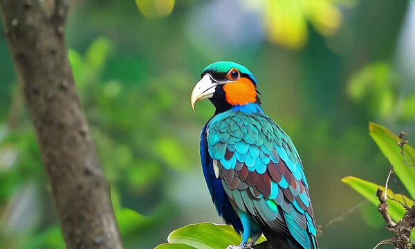 Burung dengan bulu berwarna warni dominan biru 