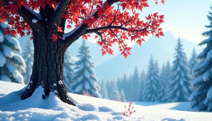 Tree trunk and branches against a brilliant snowy backdrop, tree, natural, isolated