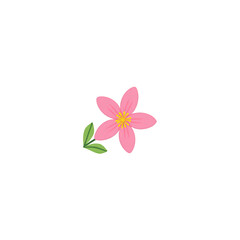 Naklejka premium Pink Flower Illustration with Green Leaves Pretty Botanical Design Floral Decoration for Spring