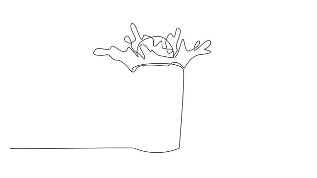 Self drawing animation of single one line drawing oatmeal cookies are put into a glass of milk and form a splash. Delicious and healthy breakfast. National Oatmeal Cookie Day. Full length animated - Powered by Adobe