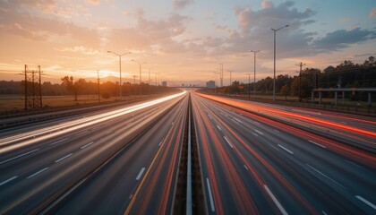 A striking time-lapse of a freeway. Concept of High Speed Communications.