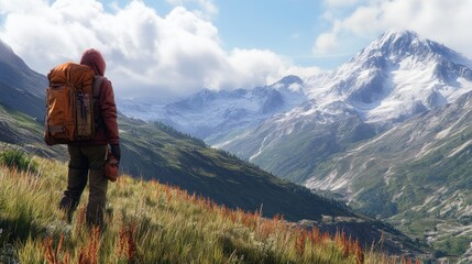 Hiker admires mountain range (3)