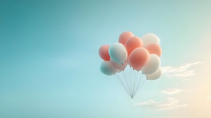 Obraz premium Cluster of Realistic Balloons Floating in a Blue Sky Scenario