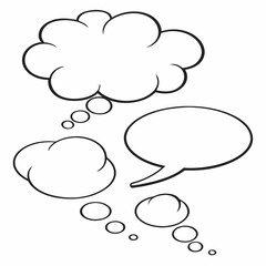 Black and White Cartoon Speech Thought Bubbles Line Art Vector Templates Communication Ideas Dialogue Thinking Design Graphic Concept Illustration
