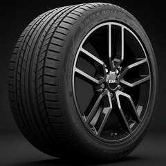Obraz premium Black Tire Wheel Alloy Rim Design Modern Car Part 3d road dark metal shiny sport speed model image 