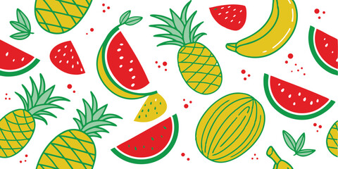 Colorful Tropical Fruit Pattern Illustration Background
