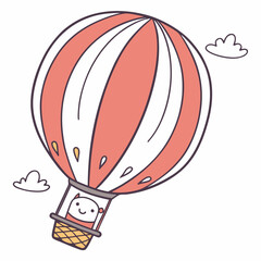 Adorable Cartoon Hot Air Balloon with Happy Animal and Clouds Vector Art