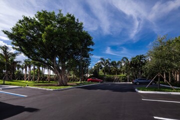 parking lot with beautiful landscape