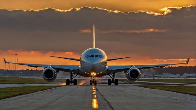 Rear view of commercial airplane taking off aviation and travel concept.