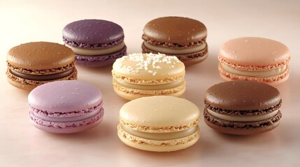 Obraz premium Colorful Macarons Arranged on Soft Pink Background for Display