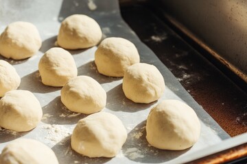 Soft dough balls resting on parchment paper, ready for baking, s