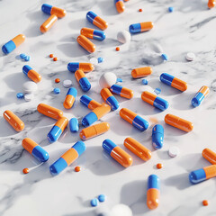 Colorful pills scattered on a table