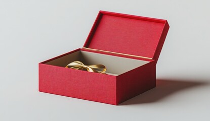 Elegant red gift box with golden ribbon on a soft gray background perfect for holiday and celebration themes