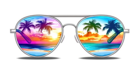 A pair of sunglasses with a colorful frame and a blue tint