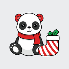 Cheerful Panda Wearing Earmuffs Sitting Beside