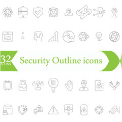  Security Outline icons set. Protection symbols. Security symbols vector. Safety, security, protection thin line icons.