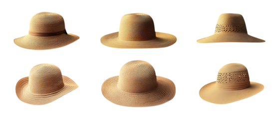 Pack of Floppy Summer Hat Set Against Transparent Background for Fashion or Seasonal Design Projects