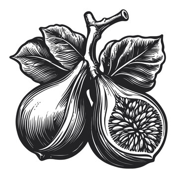 black and white figs with leaves clip art preview