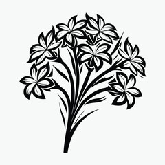 Black & White Floral Illustration, Isolated Flower Bouquet with Long Stems Design