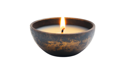 Small round tea light candle in a metal cup, gentle flame,