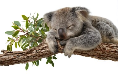 Fototapeta premium Sleeping Animal on Branch with Green Leaves Resting Peacefully