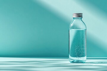Minimalist bottle filled with clear water, illuminated by soft s