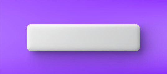 3d vector white plastic rounded rectangular button on purple background. Realistic minimal icon with shadow.