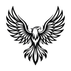 Obraz premium Black and White Eagle Illustration, Isolated Bird with Open Wings and Detailed Feathers