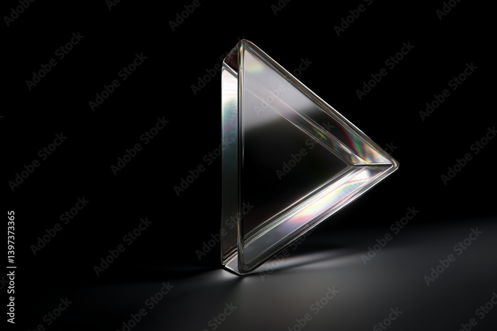 Poster transparent glass triangle on dark background, showcasing a minimalist design concept, ideal for mod