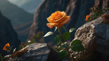 orange rose in the mountains