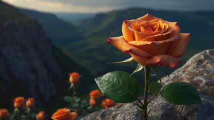 orange rose in the mountains