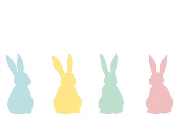 Fototapeta premium Pastel Easter Bunnies in a Row, a sweet spring silhouette against a bright white background