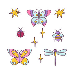 Set of insects with butterfly, ladybug, insect, dragonfly and bee. Good for patterns, posters, paper and scrapbooking
