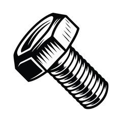 Black and white of an isolated bolt with nut on a white background