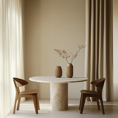 Modern Neutral Dining Room with Table and Wooden Chairs