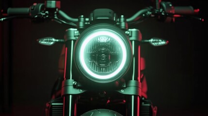 Illuminated motorcycle front with striking neon accents and slee