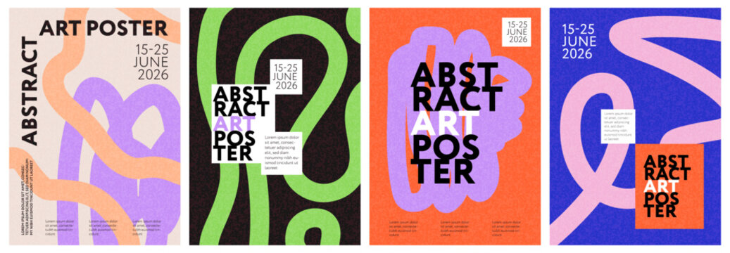 Creative concept of posters or covers with modern abstract design with hand drawn wavy shapes and lines. Templates for ads, branding, banner or flyer, cover, label, print, sales