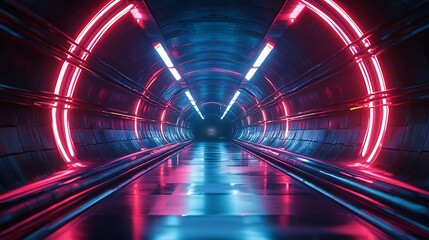 modern digital corridor with glowing lights and mirrored surfaces showcasing futuristic tunnel experience and high tech innovation concept