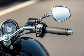 Close-up of motorcycle handlebar showcasing sleek design and pol