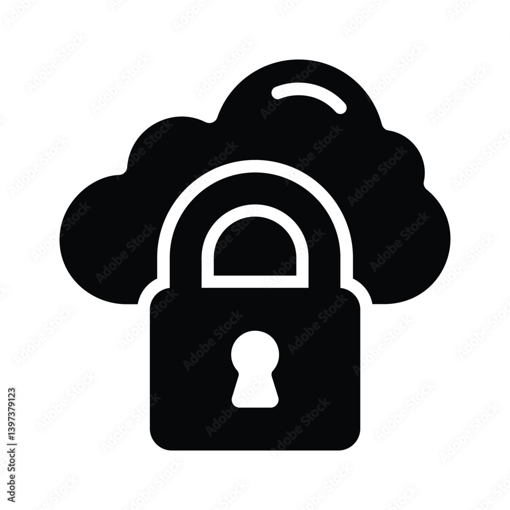 Wall mural a glyph style icon of secure cloud with a padlock on it
