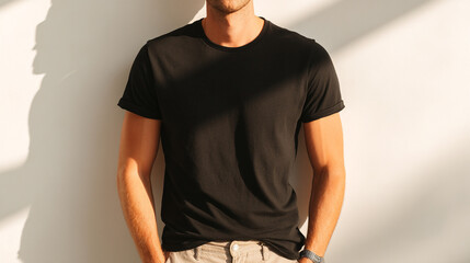 Black t shirt for men casual style fashion men's clothing crew neck short sleeve tee shirt outfit summer