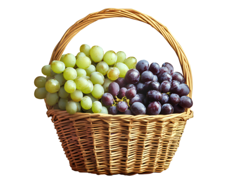  Fruit basket with grapes isolated on transparent background png 