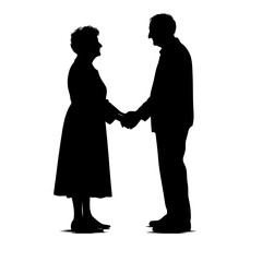 Old Senior Couple Holding Hands in Love, Anniversary, Grandparents, Valentine's Day, Vector Illustration