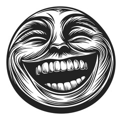 Joyful Laughing Face Emblem in Vintage Black and White Style