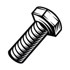 Bold Hex Bolt Hardware Fastener Black & White Detailed Outline, Industrial Part Element