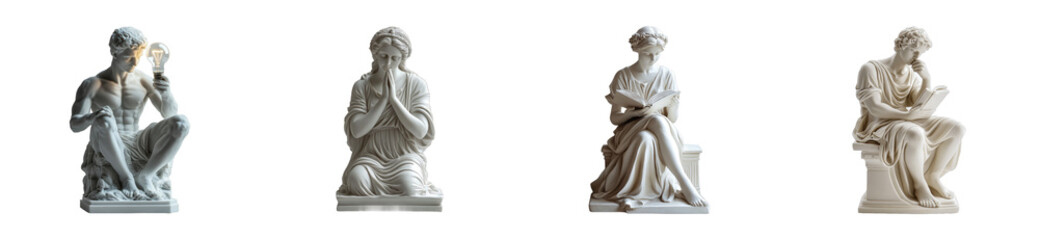 Obraz premium Four classic marble statues - diverse poses and timeless elegance, cut out - stock png
