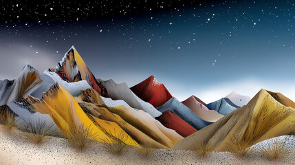 Colorful Desert Mountains with Starry Night Sky
