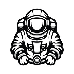 Bold Outlined Cartoon Astronaut in Spacesuit, Modern Simplified Isolated