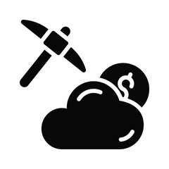 A glyph style icon of cloud mining concept
