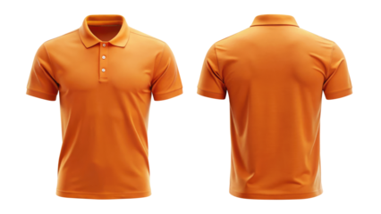 orange polo t shirt front and back side template isolated on transparent white background, clipping path